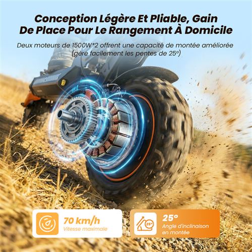 Trottinette Électrique Pliable 11'' AGILERIDE AS-P4, Autonomie 90-100km, Batterie 52V 22.5Ah, Moteur 1500W*2 – Image 2