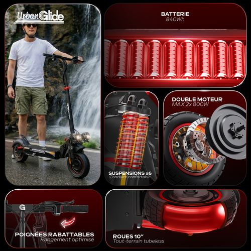 Trottinette électrique UrbanGlide E-Cross Max 2x2 2ème génération 1200 W Noir – Image 2