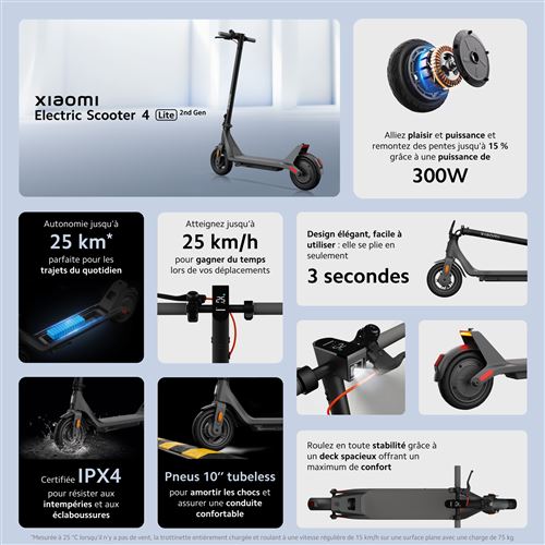 Trottinette électrique Xiaomi Electric Scooter 4 Lite 2nd Gen 300 W Noir – Image 6