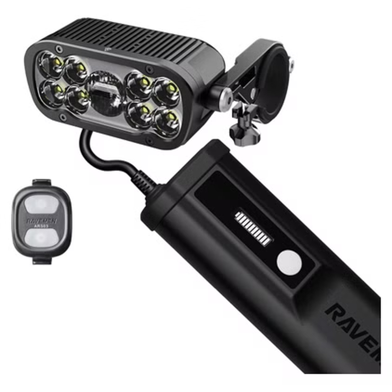 Éclairage avant Ravemen VTT/Voyage 9 LED, 6000 Lumens, Batterie externe